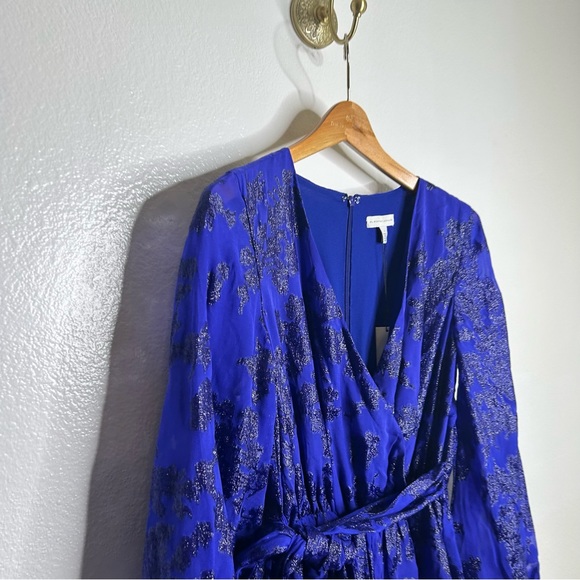 NWT ML Monique Lhuilier Belted Metallic Fil Coupe Silk Blend Wide Leg Jumpsuit 2 - Picture 10 of 16